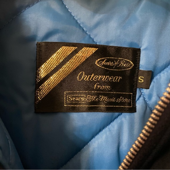 Vintage 60s 70s Sears Best Men’s Store Blue Coat Faux Fur Trim Size Small - Picture 6 of 8